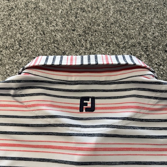 FootJoy FJ Golf Polo White Pink Mens Size XL Belmont‎ Emboridered Crest Striped - Picture 6 of 7